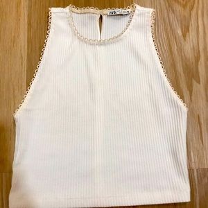 Zara white crop top with lace trim